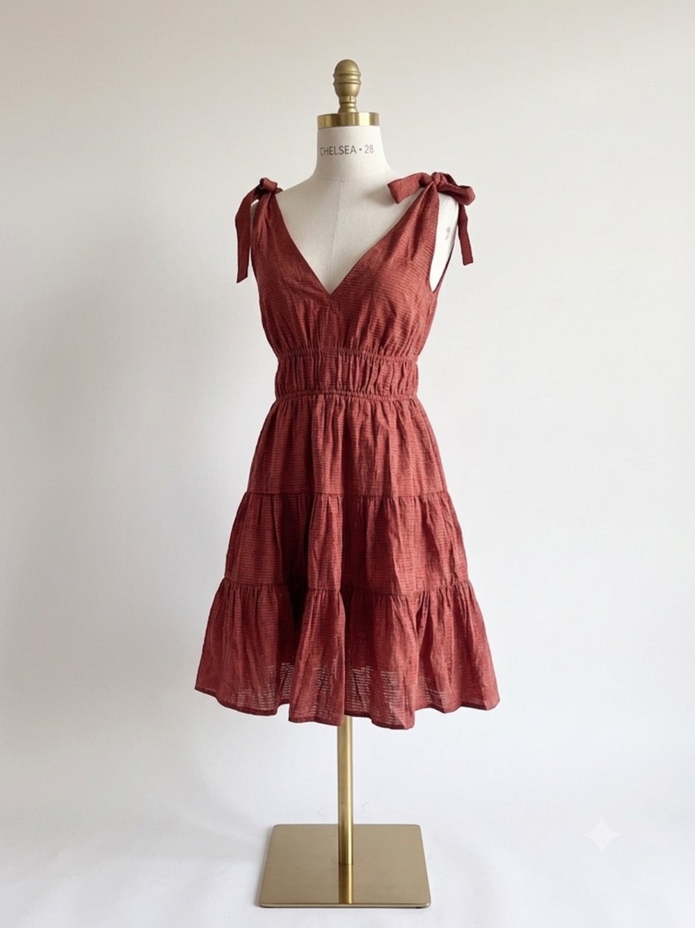 Chelsea28 Rust Tie-Shoulder Tiered Mini Dress